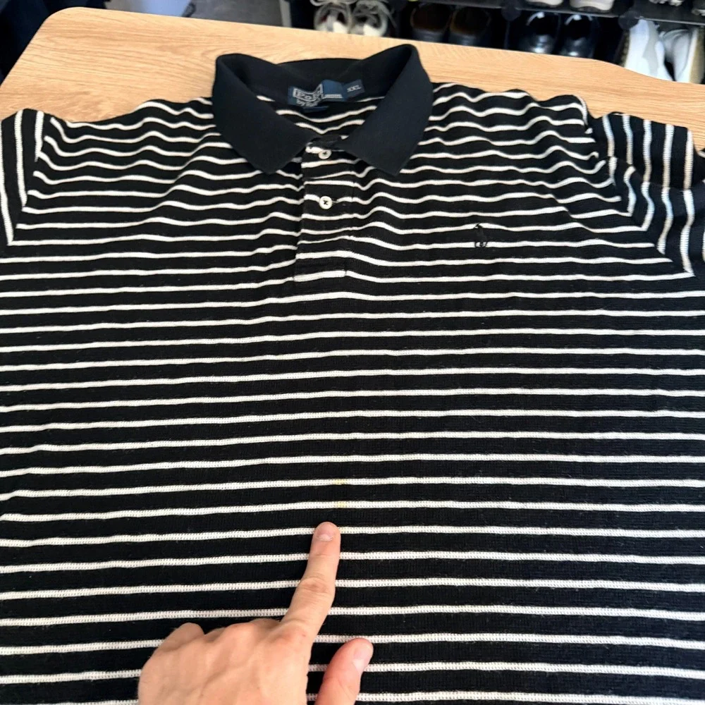 Polo Ralph Lauren Polo Shirt Mens XXL Black Striped Short Sleeve Heavy Cotton